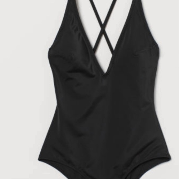 Swimwear 1p vneck 14 triangle Black H&M crossed backb - Picture 3 of 5